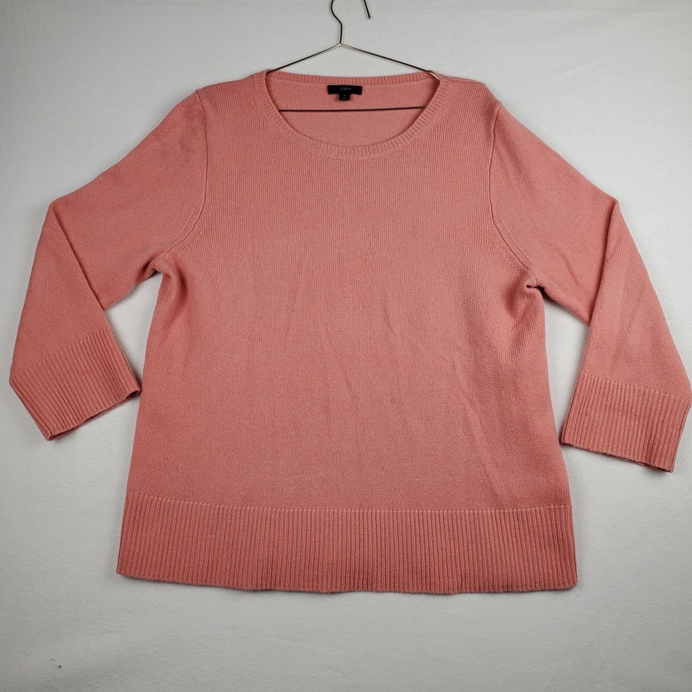 J. Crew Sweater Womens Medium Coral Wool Knit Ribbed Classic Round Neck Pullover